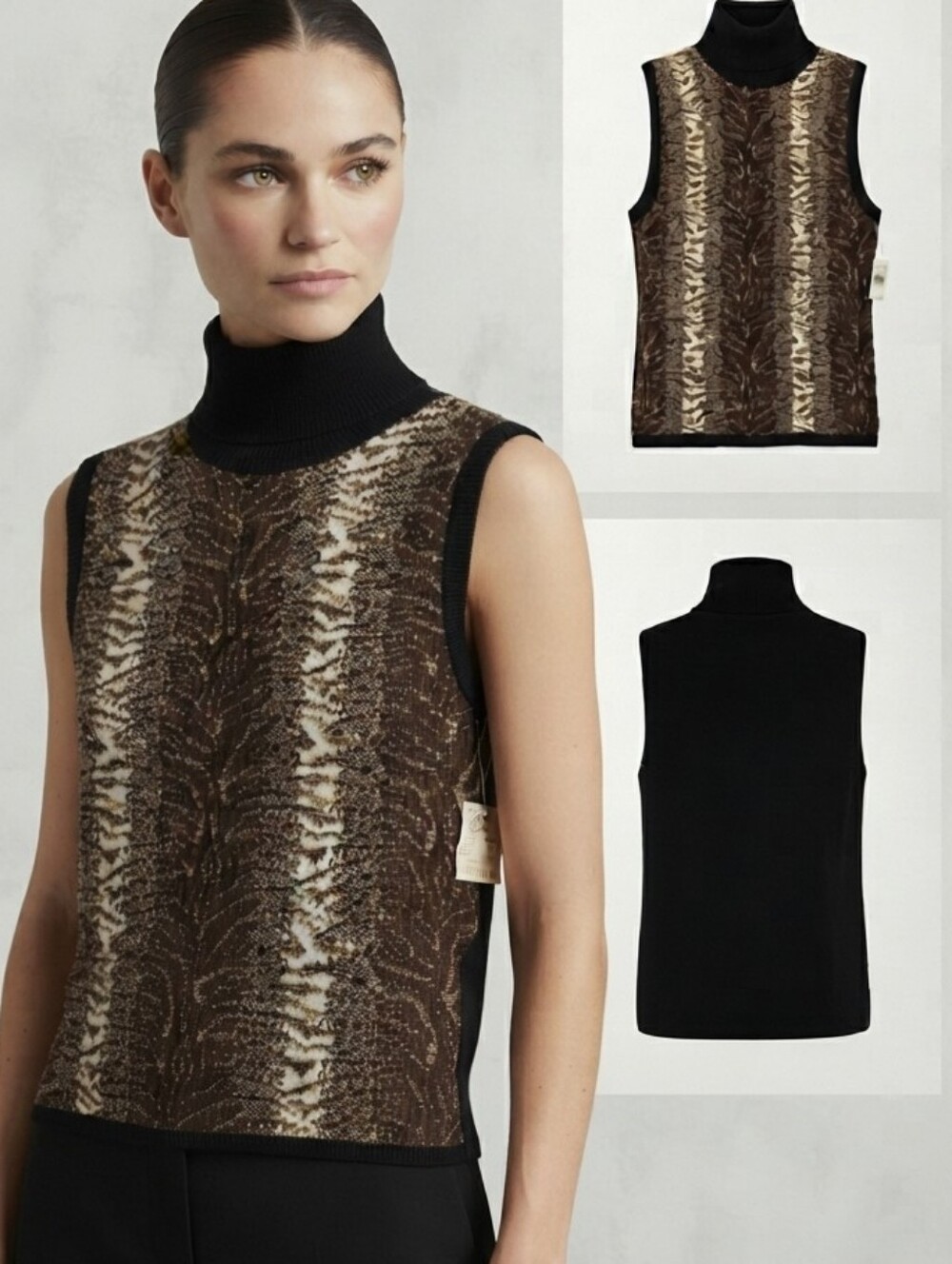 Nwt Sharagano Paris Turtleneck Sleeveless Knit Top sz 1 XS